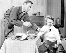 Jet Pilot Janet Leigh and John Wayne smoking cigarettes in kitchen 8x10 photo