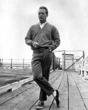 Paul Newman full length casual pose in v-neck sweater & sneakers 8x10 photo