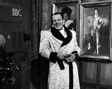 Terry-Thomas grinning in dressing gown by BBC camera 8x10 inch photo