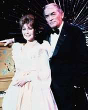 Gregory Peck 1980's era in tuxedo with unidentified woman 8x10 inch photo