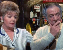 Carry On Abroad 1972 Sidney James & Joan Sims behind pub bar 8x10 inch photo