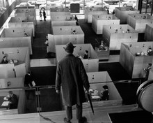 Playtime 1967 8x10 inch photo Jacques Tati as Monsier Hulot on desk in office