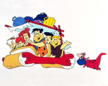 The Flintstones Fred Barney & families in car with Dino behind 8x10 inch photo
