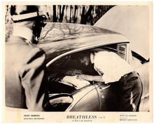 Breathless 1960 Jean-Paul Belmondo leans into his 56 Oldsmobile 8x10 inch photo