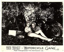 Motorcycle Gang1957 Anne Neyland in shorts Steve Terrell by bike 8x10 photo