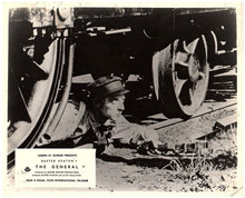 The General 1926 Buster Keaton lies on rail tracks underneath train 8x10 photo