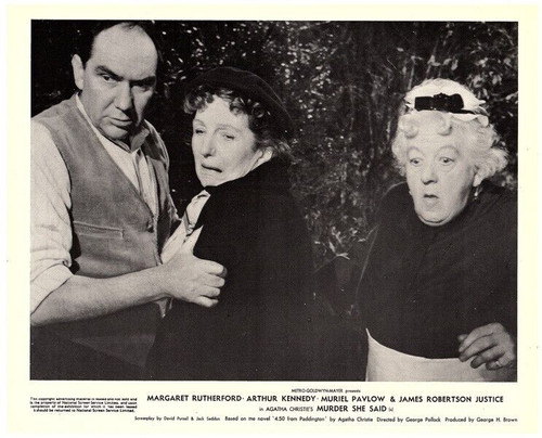 Murder She Said 1961 Margaret Rutherford as Miss Marple looks shocked ...