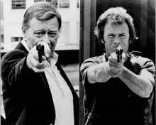 John Wayne & Clint Eastwood aim their guns as McQ & Dirty Harry 8x10 inch photo