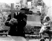 The Wicker Man 1973 Edward Woodward holds wood cross in graveyard 8x10 photo