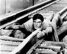 Christopher Reeve lies on railway tracks 1978 Superman 8x10 inch photo