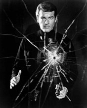 Roger Moore iconic 007 holding gun cracked glass Live and Let Die 8x10 photo