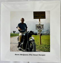 Steve McQueen sits on his Triumph motorbike The Great Escape 12x12 art print