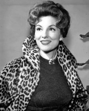 Allison Hayes 1950's era smiling portrait in leopard style coat 8x10 inch photo