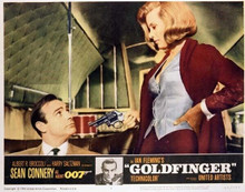 Goldfinger Honor Blackman pulls gun on Sean Connery 11x14 inch movie poster