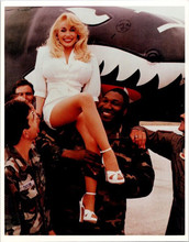 Dolly Parton gets a lift-up from military guys 8x10 inch photo