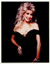 Dolly Parton 1980's smiling portrait in black sequined dress 8x10 inch photo