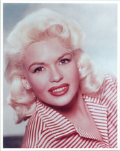 Jayne Mansfild smiling studio portrait in red striped shirt 8x10 inch photo