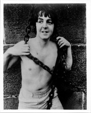 Paul McCartney bare chested poses with chain around himself 8x10 inch photo