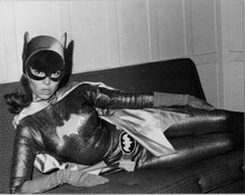 Yvonne Craig reclines on sofa inbetween Batman takes as Batgirl 8x10 inch photo