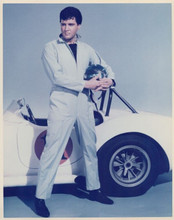 Elvis Presley in overalls outfit poses by his race car from Speedway 8x10 photo