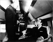 Goldfinger 8x10 inch photo Gert Froebe points gun at Sean Connery on plane