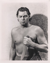 Johnny Weissmuller 1940's era Tarzan portrait holding dagger 8x10 inch photo