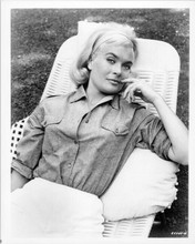 Shirley Eaton 8x10 inch photo circa mid 1960's lying back on pool chair