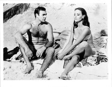 Thunderball 8x10 inch photo Sean Connery sits on beach with Claudine Auger