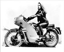 Thunderball 8x10 inch photo Luciana Paluzzi sitting on BSA motorbike