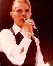 David Bowie 1980's era vintage 8x10 press photo in concert red hair clicked back