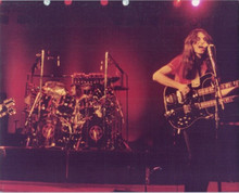 Rush Geddy Lee plays double neck guitar 1970's concert vintage 8x10 press photo