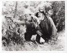 Roy Rogers and Gabby Hayes crouch in brush pointing guns 8x10 inch photo