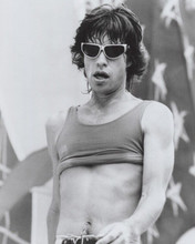 Mick Jagger cool 1970's pose on stage t-shirt rolled up in shades 8x10 photo