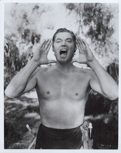 Johnny Weissmuller gives his Tarzan yell 1947 Tarzan and The Huntress ...