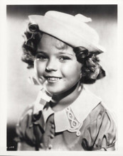 Shirley Temple smiling head and shoulders portrait in white hat 8x10 inch photo