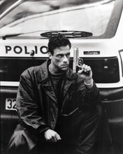 Jean-Claude Van Damme leather jacket holding gun 1996 Maximum Risk 8x10 photo