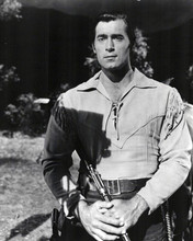 Clint Walker holding rifle in his classic western shirt as Cheyenne 8x10 photo