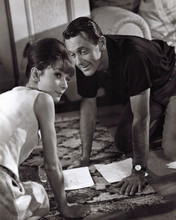 Paris When it Sizzles 8x10 photo Audrey Hepburn William Holden crouch on carpet
