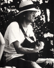 John Lennon strums his guitar late 1960's in Panama style hat 8x10 inch photo