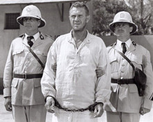 Steve McQueen in chains flanked by two prison guards 1974 Papillon 8x10 photo