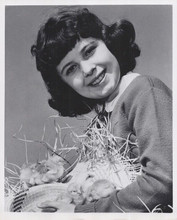 Barbara Parkins smiling as young performer posing with chicks 8x10 photo