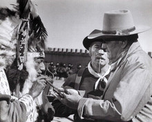 Chisum John Wayne lights cigar for Abraham Sofaer as Chief Buffalo 8x10 photo