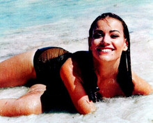 Claudine Auger smiles as she romps in surf 1966 Bond Thunderball 8x10 photo