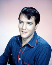 Elvis Presley early 1960's portrait in blue shirt with red piping 8x10 photo