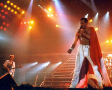 Queen Freddie Mercury flag draped on shoulder on stage bare chested 8x10 photo
