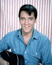 Elvis Presley in blue denim shirt with guitar 1964 movie Roustabout 8x10 photo