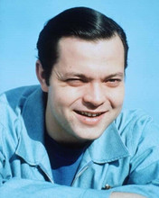 Orson Welles smiling 1940's era portrait in blue shirt 8x10 inch photo