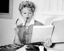 Lucille Ball 1960's sits at her Desilu desk reading script 8x10 inch photo
