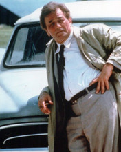 Peter Falk as Lt. Columbo leaning against his Peugeot car 8x10 inch photo