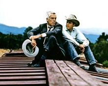 Pocket Money Lee Marvin Paul Newman on top of train 8x10 inch real photo